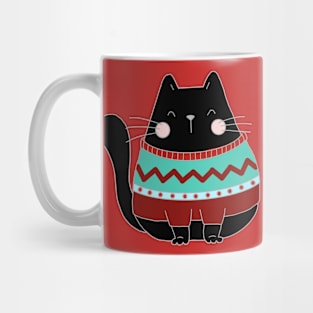 Black kawaii cat in Christmas sweater Mug